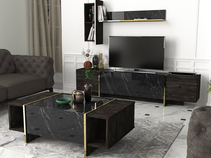Hanah Home Veyron Mesa de Centro Negro y Dorado